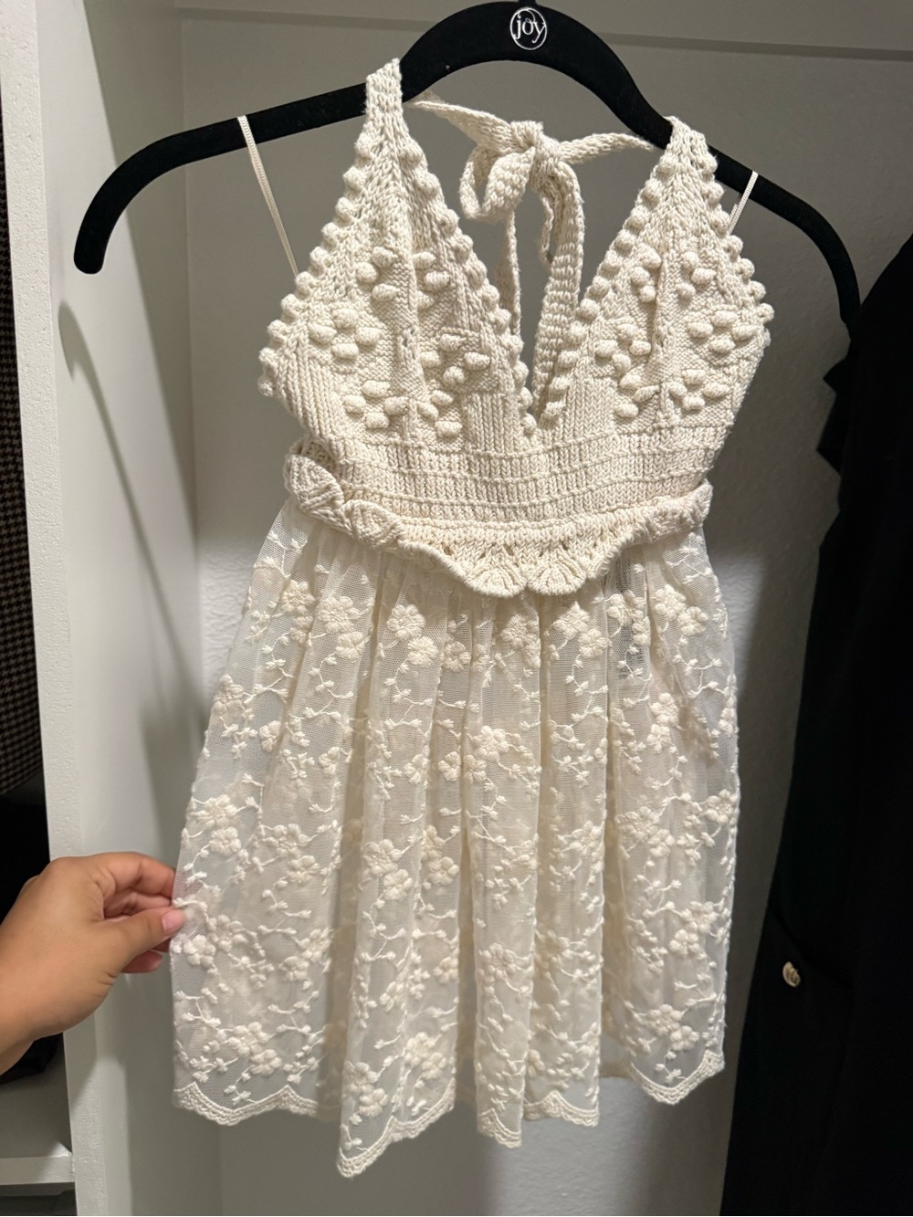 Zara Cream Crochet Halter Lace Dress for Girls